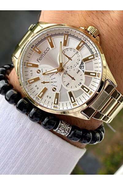 Ferrucci Erkek Kol Saati, Çelik Kordon, 3 ATM Su Geçirmezlik + Bileklik Hediyeli