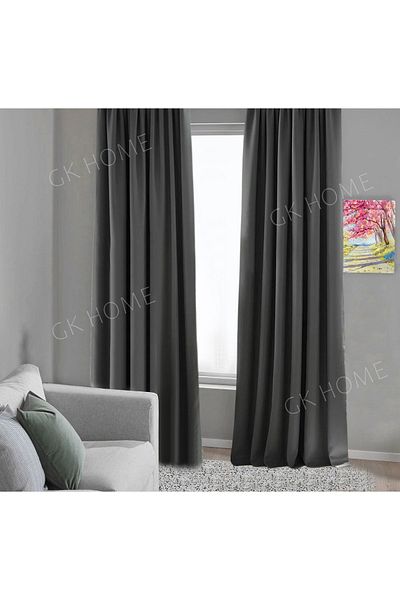 Pierre Cardin Anthracite Gray Single Wing Background Curtain - Blackout, Light Proof, Pleatless Planting