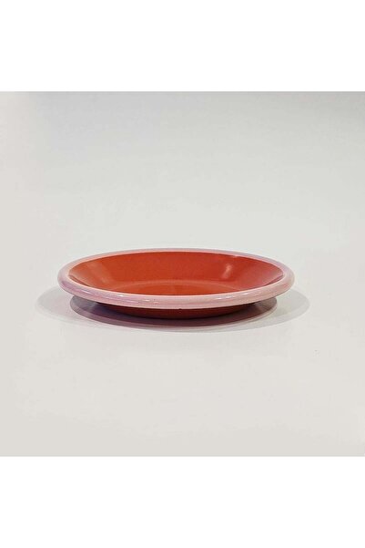 Emayeci Emaye Tabak 12 cm Koyu Somon Kordon Pembe