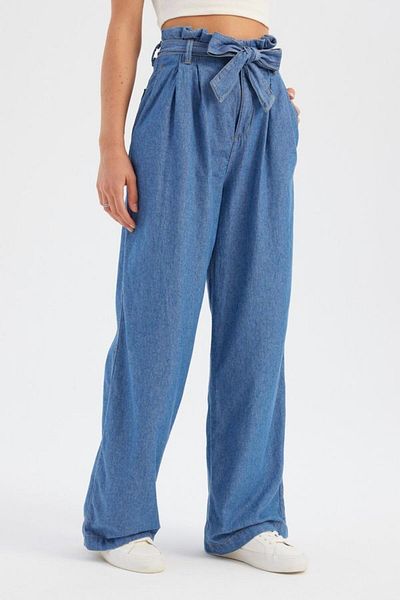 Hiccup Pantaloni de jeans cu talie înaltă, cu fundă, cu picioare largi