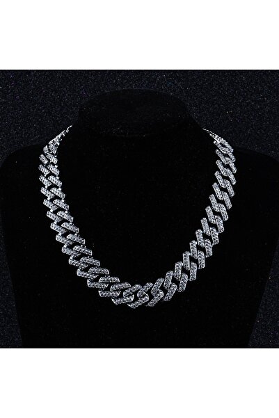 Çeko Chain 20mm Prong Cuban Chain Taşlı Çelik Kolye Kolyesi
