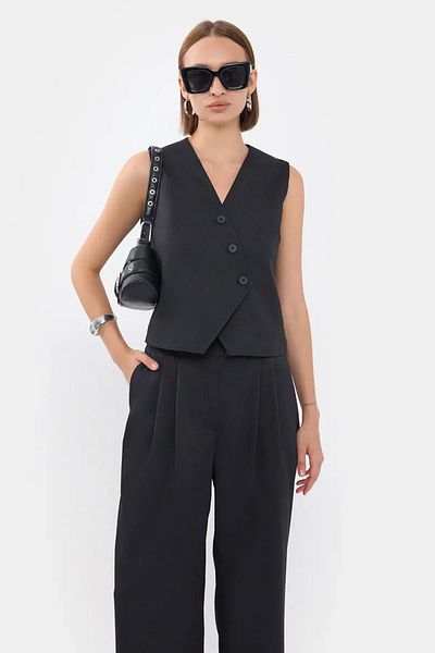 Hiccup V-Neck Asymmetrical Buttoned Vest and Trousers Set