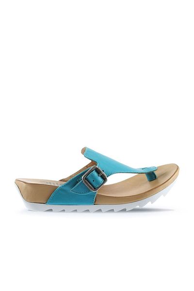 Bueno Shoes Γυναικείες σαγιονάρες από δέρμα τιρκουάζ 01we0604