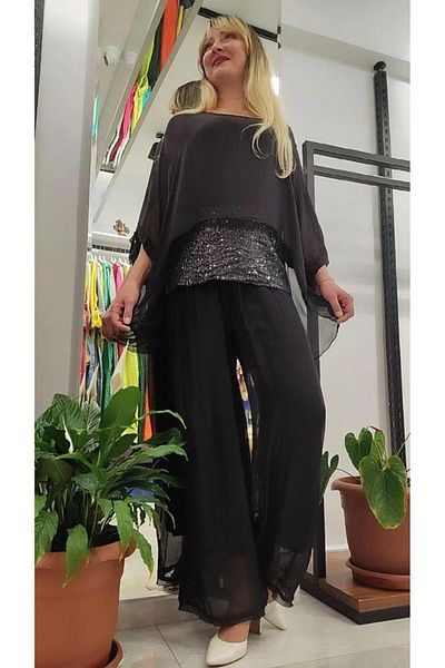 Bohem Stil Set de pantaloni bluză din mătase cu mâneci liliac italian