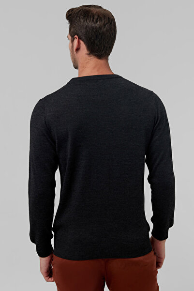 D'S Damat Regular Fit Gray Plain Knit Cotton Blended Knitwear Sweater