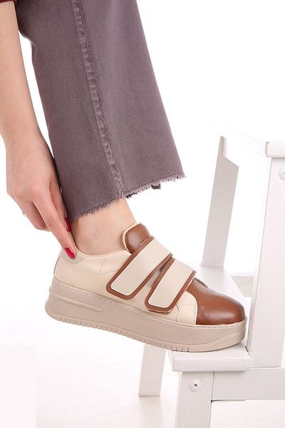 Ccway Pantofi sport cu velcro dublu de damă, cafeniu