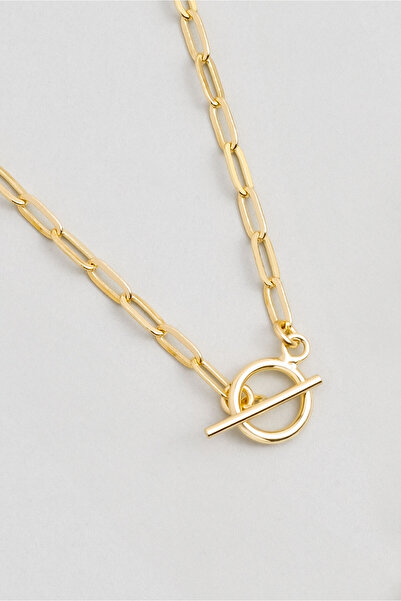 So CHIC... İkonik Kilit 18 Ayar Sarı Altın Kaplama 43 Cm Gümüş Ataç Zincir Kolye