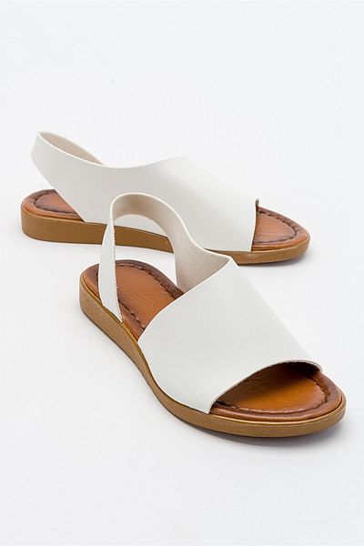 Ccway Wide Single Strap Women's Sandals White Skin