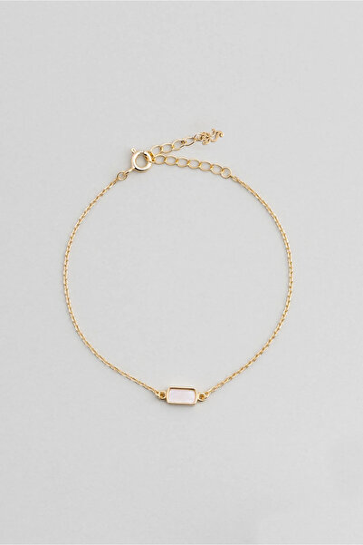 So CHIC... Sedef Taşlı 18 Ayar Sarı Altın Kaplama 19 Cm Gümüş Minimal Bileklik