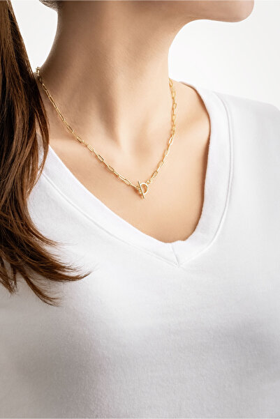 So CHIC... İkonik Kilit 18 Ayar Sarı Altın Kaplama 43 Cm Gümüş Ataç Zincir Kolye