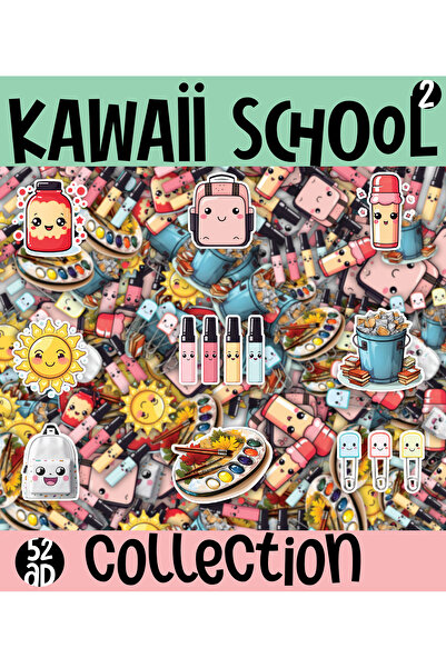 cakaybu Set de 52 de autocolante cu tematică școlară Kawaii, 1 foaie A4