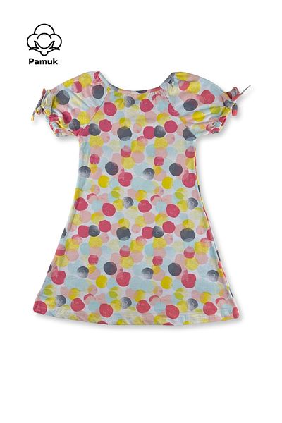 difa kids Rochie confortabilă de vară pentru fată, colorată, cu modele de buline, cu mâneci balon