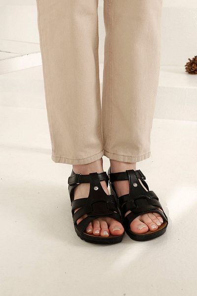 Ccway Black Women's Sandals - Snap and Velcro