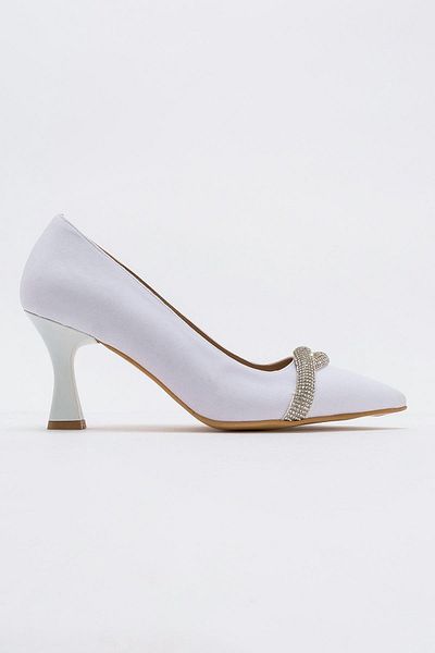 Ccway Women's Pointed Toe Jewelled Stiletto WHITE ZRA