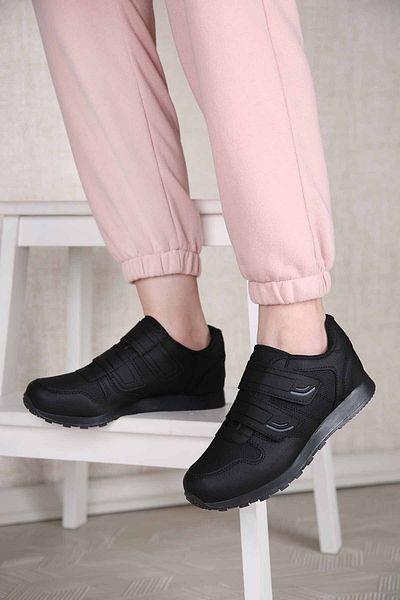 Ccway Pantofi sport cu velcro dublu pentru femei, negru, negru, afumat