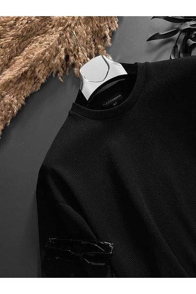 ablukaonline Tricou de bază texturat pentru bărbați, negru