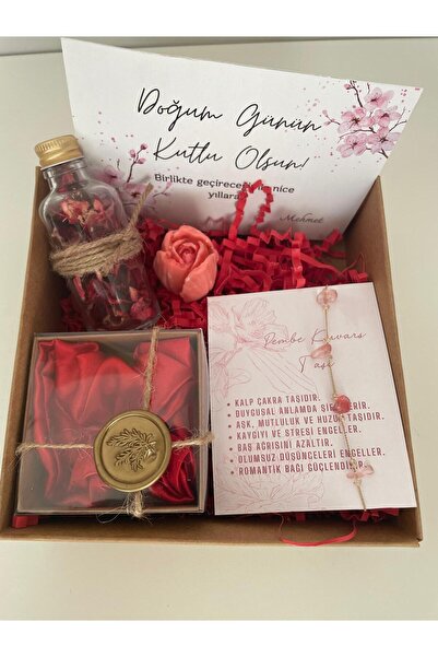 Home Hediyelik Doğum Günü Kutusu: Solmaz Gül Mum, Güllü Cam Şişe, Saten Toka ...