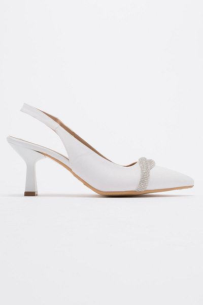 Ccway Pantofi cu toc de piatră de damă WHITE ZRA