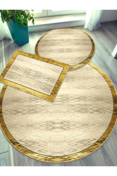 Ardizayn Venezia - Cream, Cotton Woven Base Round Bath Rug (100X100-60X60-40X...