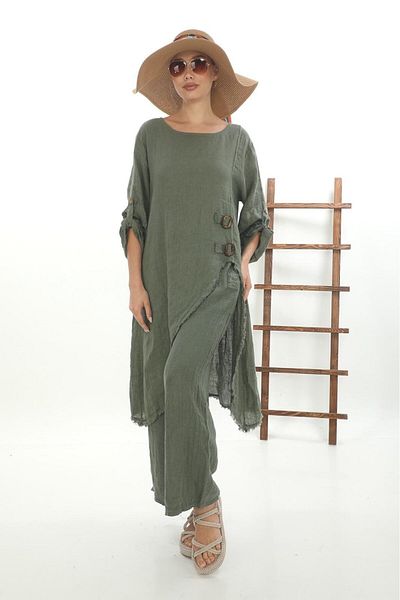 EREN STYLE Women's Asymmetrical Linen Suit