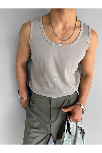 ablukaonline Men's Gray Oversize Stretchy Sports Tank Top / T-shirt