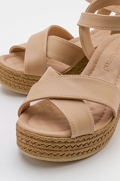 Ccway Women's Cross Strap Wedge Heeled Sandals Nude Skin