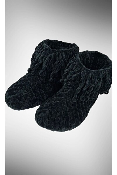 Zuviel Deco Handmade Siyah Kadife Örgü Panduf, Ev Botu