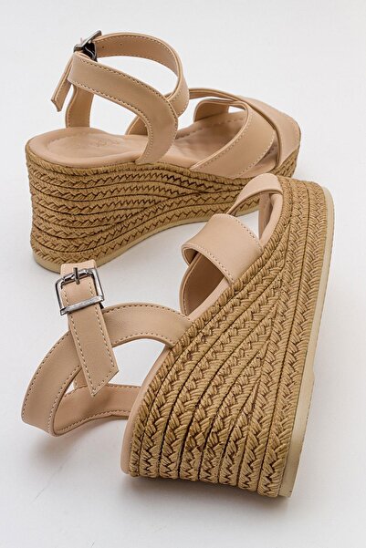 Ccway Women's Cross Strap Wedge Heeled Sandals Nude Skin