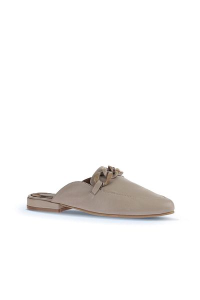 Bueno Shoes Γυναικείες γκρι δερμάτινες φλατ παντόφλες - 01wa0300