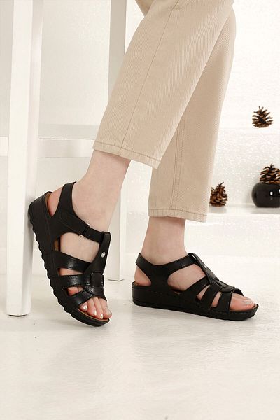 Ccway Black Women's Sandals - Snap and Velcro
