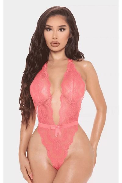 DOSESA Γυναικείο νυχτικό με ροζ δαντέλα σέξι Babydoll Dowry