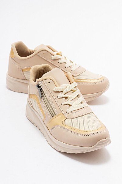 Ccway Γυναικεία αθλητικά παπούτσια σε μπεζ χρώμα - Anorak με φερμουάρ και κορ...