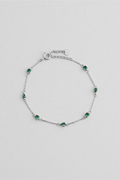 So CHIC... Zümrüt Esintisi 18 Ayar Beyaz Altın Kaplama 19 Cm Gümüş Minimal Bileklik