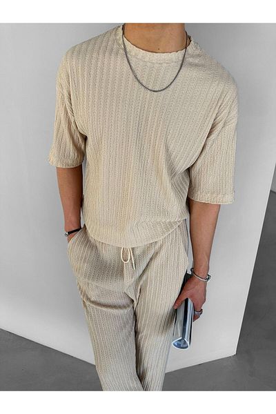 ablukaonline Ανδρικό μπλουζάκι σε μπεζ χρώμα Oversize με σχέδιο