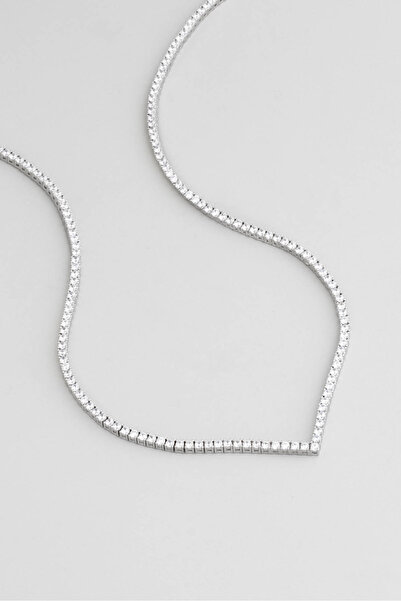 So CHIC... Işıltılı Gece 18 Ayar Beyaz Altın Kaplama Gümüş Tasarım Su Yolu Gerdanlık