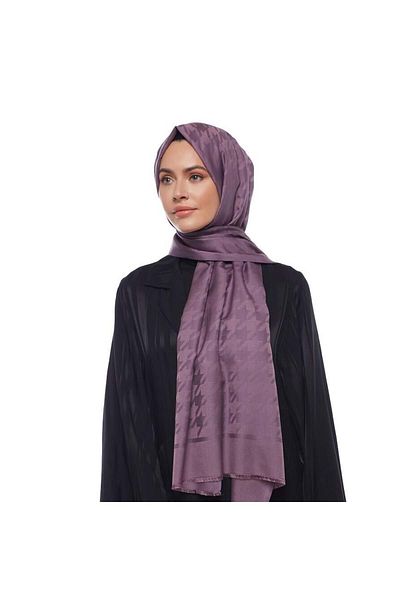 ipekevi Houndstooth Patterned Cotton Silk Shawl - Fig Purple