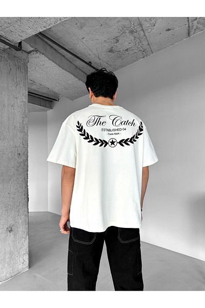 ablukaonline Ανδρικό μπλουζάκι Oversize 100% βαμβακερή υφή με χοντρή λαιμόκοψη εκρού