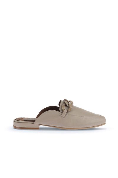 Bueno Shoes Γυναικείες γκρι δερμάτινες φλατ παντόφλες - 01wa0300