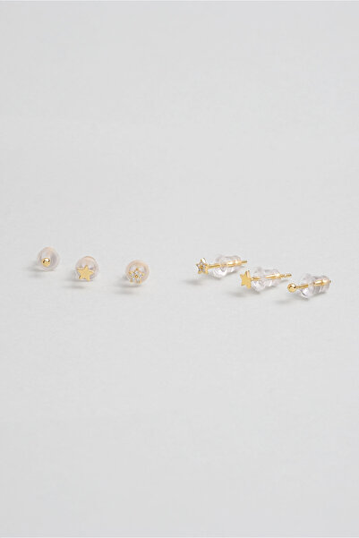 So CHIC... Yıldız Işıltısı 18 Ayar Sarı Altın Kaplama Gümüş Çoklu Küpe