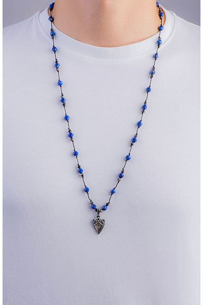 So CHIC... Seljuk Star 84 cm Silver Lapis Stone Men's Necklace