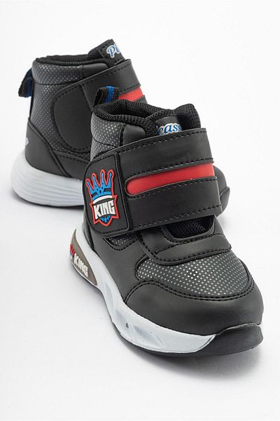 Ccway Μαύρα Κόκκινα Παιδικά Μποτάκια Μονό Velcro