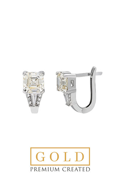 So CHIC... Beyaz Altın Sertifikalı Premium Created Ascher Kesim Taşlı Küpe