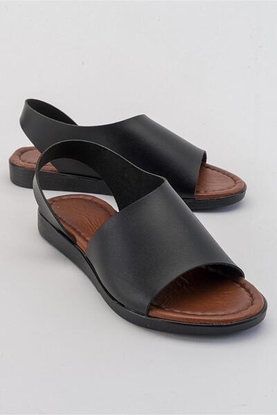 Ccway Wide Single Strap Women's Sandals Black Skin