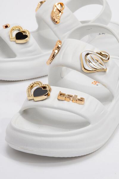 Ccway White Women's Slippers Sandals - With Straps and Accessories