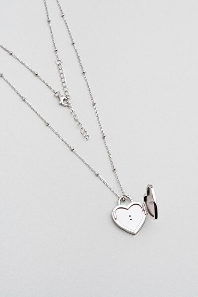 So CHIC... Kalp Anahtarı 18 Ayar Beyaz Altın Kaplama 55 Cm Gümüş Malahit Kolye