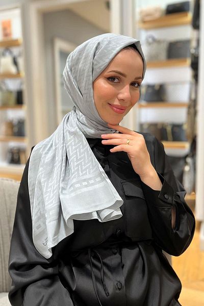 Armine Trend Diamond Shawl 7 - Cotton Jacquard - 23018 - Ασημί