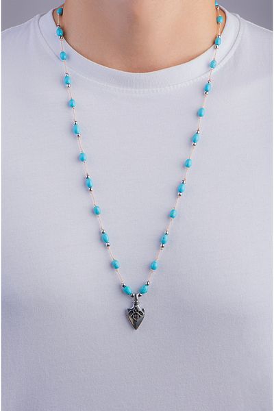 So CHIC... Seljuk Star 84 cm Silver Turquoise Stone Men's Necklace