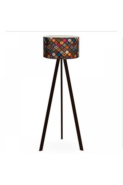 aynur abacur Cylinder Head Three-Legged Wooden Floor Lamp - Sand Beige Round Fabric