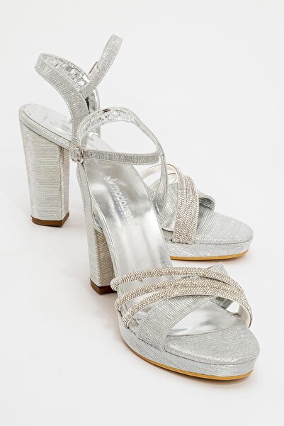 Ccway Γυναικεία πέδιλα με τακούνι SILVER GLITTER