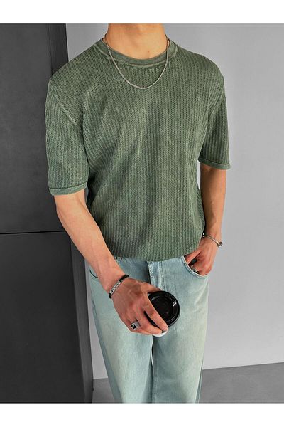 ablukaonline Tricou verde pentru bărbați - bumbac, elastic și cu aspect spalat